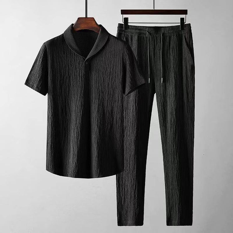 Leisure Suit Summer Loose Short Sleeve Top And Drawstring Trousers