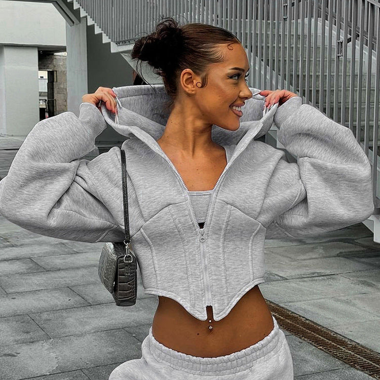 Zipper Hoodie Cardigan Moda Y2K Callejera para Mujeres