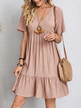 V-neck Short Sleeve Dress Summer Fashion Casual Loose Ruffled Dresses