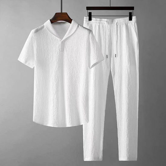 Leisure Suit Summer Loose Short Sleeve Top And Drawstring Trousers 