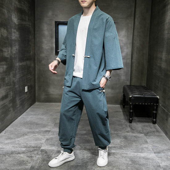 Chinese Style Linen Suit Men&