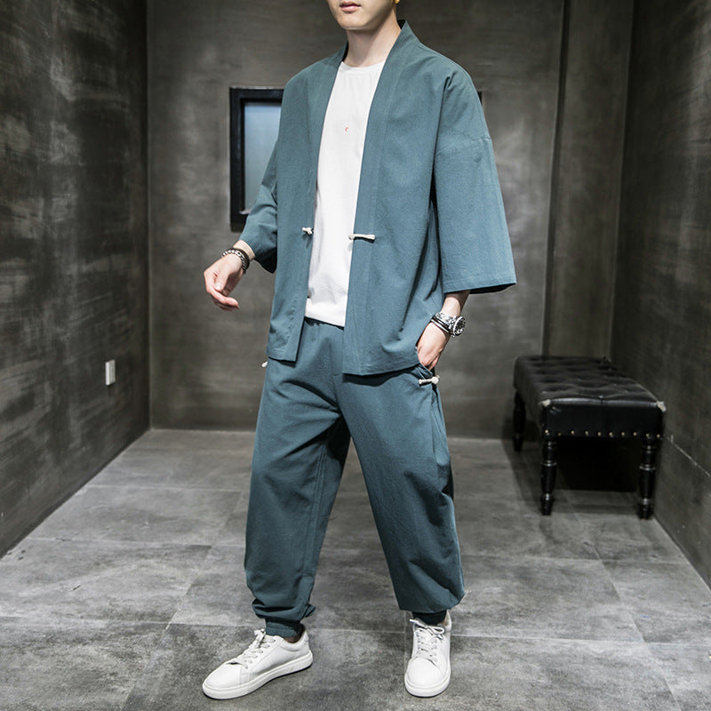 Chinese Style Linen Suit Men&