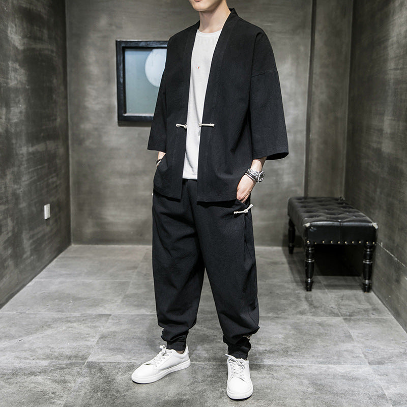 Chinese Style Linen Suit Men&