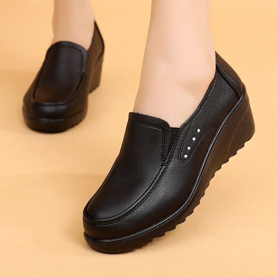 Womens Pumps Shoes Wedges Loafers Soft Leather Mid Heel