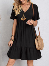 V-neck Short Sleeve Dress Summer Fashion Casual Loose Ruffled Dresses