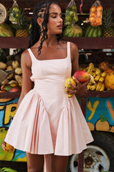 Square Neck Sleeveless Dress With Backless Bow Design Summer Fashion Slim Short