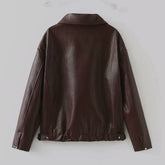 Solid Color Lapel Zipper Jacket Fashion Casual Long Sleeve Leather Coat Tops