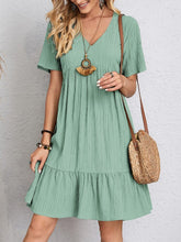 V-neck Short Sleeve Dress Summer Fashion Casual Loose Ruffled Dresses