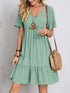 V-neck Short Sleeve Dress Summer Fashion Casual Loose Ruffled Dresses