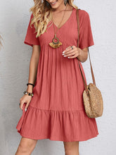V-neck Short Sleeve Dress Summer Fashion Casual Loose Ruffled Dresses