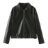 Solid Color Lapel Zipper Jacket Fashion Casual Long Sleeve Leather Coat Tops