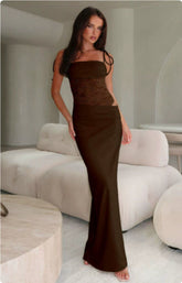 Y2K Lace Suspender Dress Fashion Sexy Lace Long Dresses Party Evening Club Beach Clothing For Women