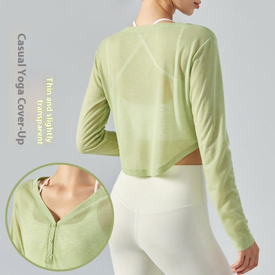 Loose V-neck Yoga Blouse Long Sleeve T-shirt Casual Draping Effect
