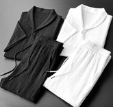 Leisure Suit Summer Loose Short Sleeve Top And Drawstring Trousers 