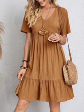 V-neck Short Sleeve Dress Summer Fashion Casual Loose Ruffled Dresses