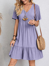 V-neck Short Sleeve Dress Summer Fashion Casual Loose Ruffled Dresses